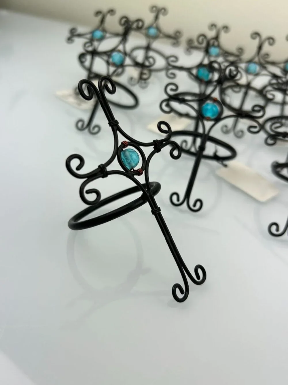 Pier 1 Religious Cross Black Wire Blue Bead Napkin Holders Set of 14 NWT Mission